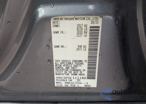 2016 Nissan Altima 2.5 S from USA, damaged, VIN 1N4AL3AP1GC111180